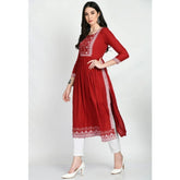 Women's Casual Rayon 3-4th Sleeves Kurti (Maroon)